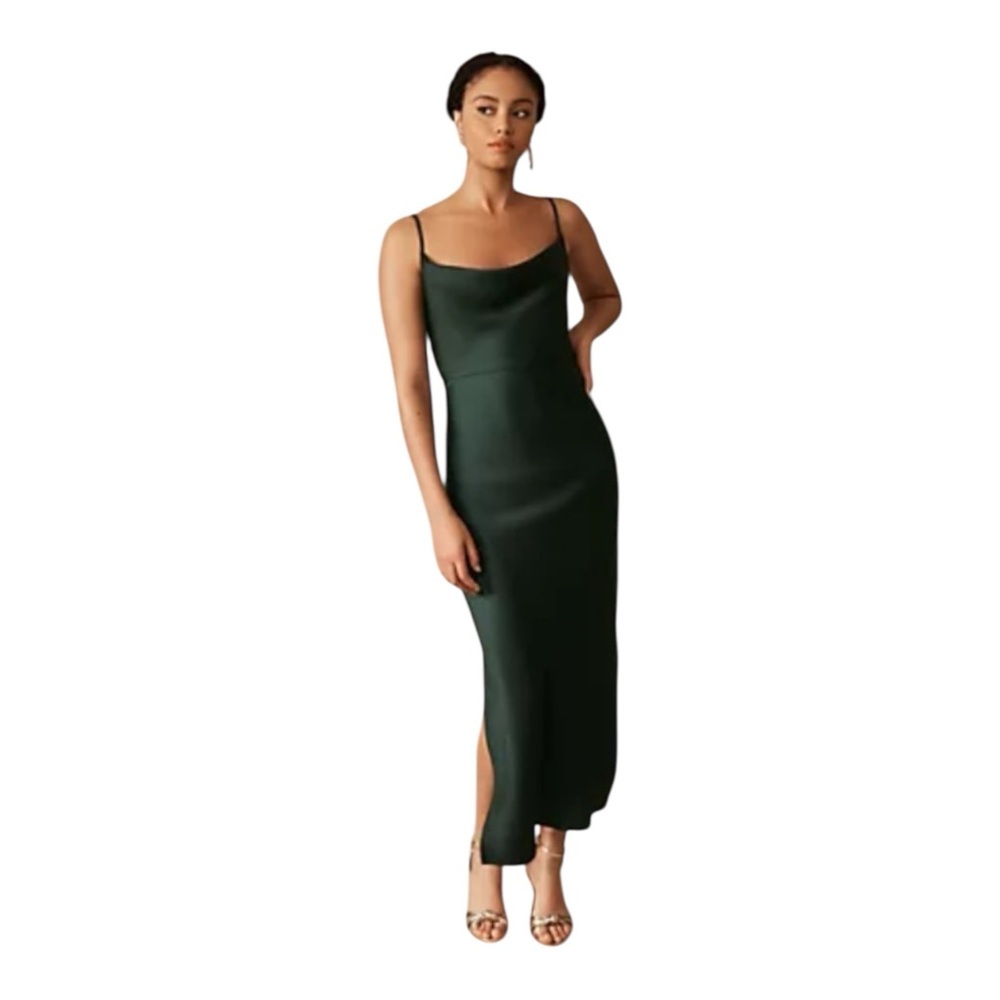 Sachin & Babi Cali Satin Midi Dress Green Cowl Neck Size 10 BHLDN